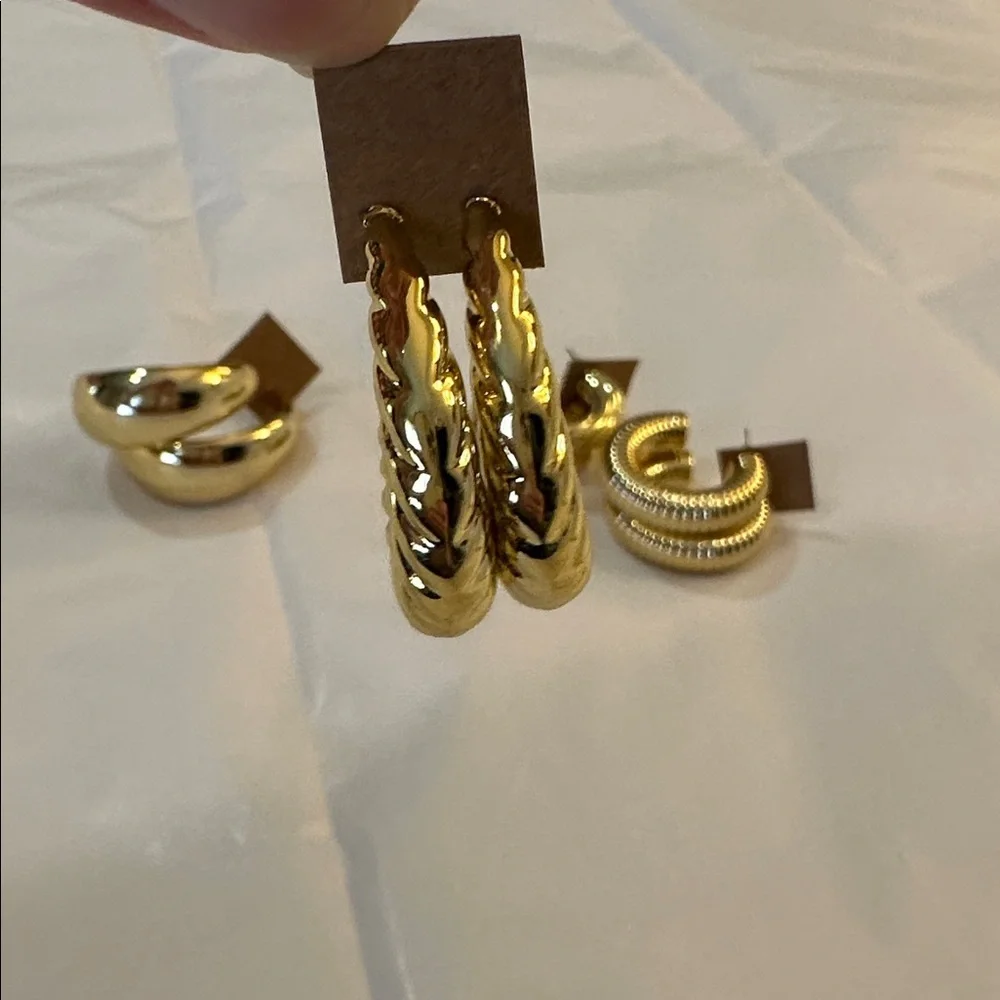 Chic Gold-Tone Textured Fashion Hoop Earrings Set of 4